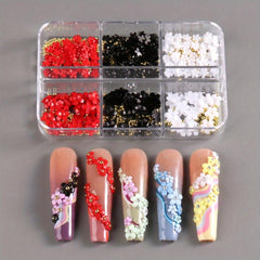 Floral Nail Charms 6 Grids Acrylic Flower Nail Art Decoration