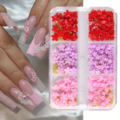 Floral Nail Charms 6 Grids Acrylic Flower Nail Art Decoration
