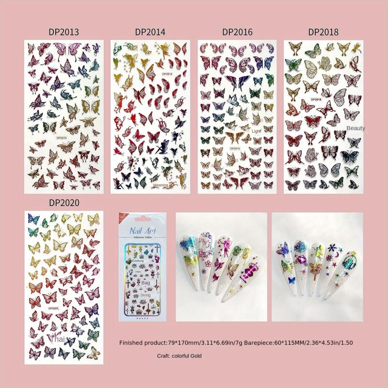 5 Sheets Butterfly Nail Art Stickers Self Adhesive Nail Decals DIY or Salons