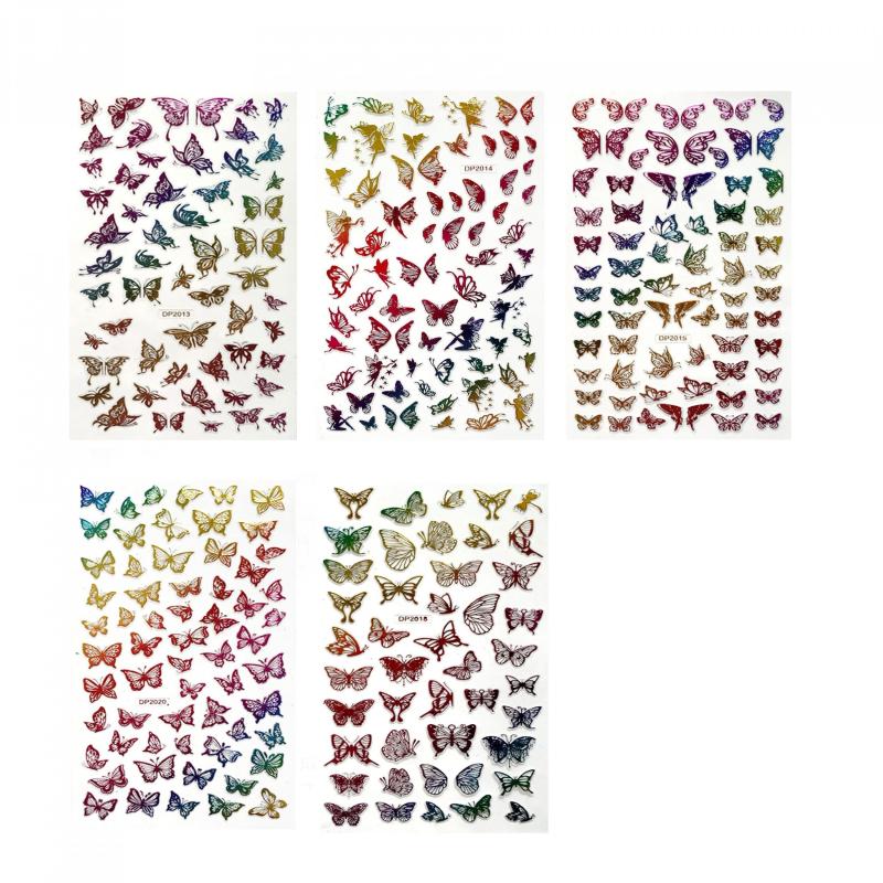 5 Sheets Butterfly Nail Art Stickers Self Adhesive Nail Decals DIY or Salons