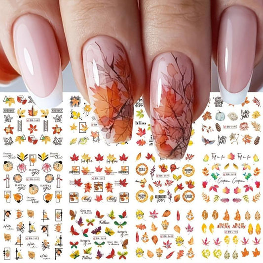 36pcs Maple Leaf Mushroom Fox Nail Transfer Stickers for Fall and Winter