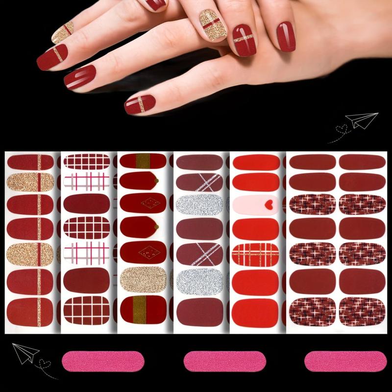 6 Sheets Nail Art Sticker & 3 Pcs Nail File Full Wrap Nail Art Decals