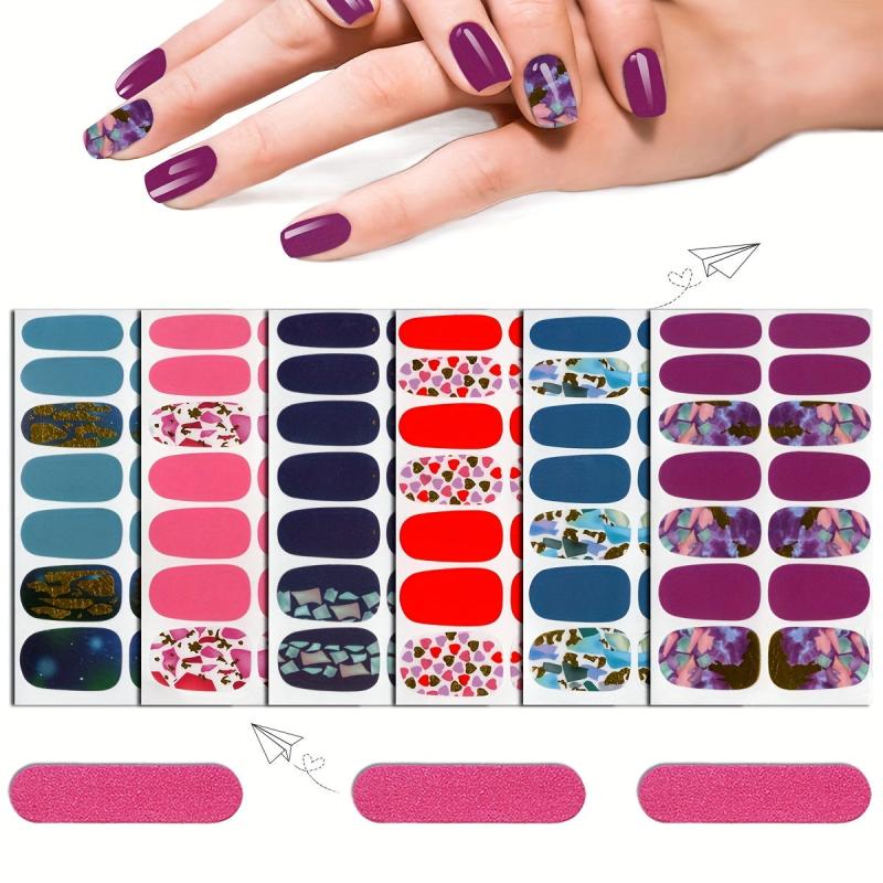 6 Sheets Nail Art Sticker & 3 Pcs Nail File Full Wrap Nail Art Decals