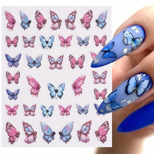 3D Butterfly Nail Art Stickers Colorful Nail Decals Self Adhesive