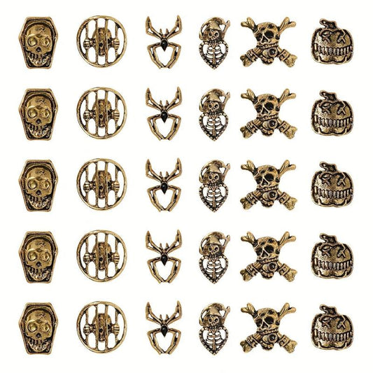 30pcs Halloween Nail Art Charms Retro Skull Accessories