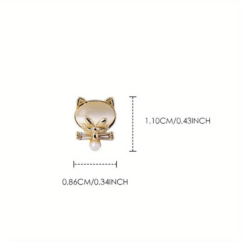 Cat Head Nail Charms 3D Alloy Rhinestones Pearls Nail Art Jewelry