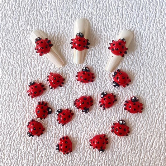 10pcs 3D Ladybug Resin Nail Charms 3 Colors Mixed