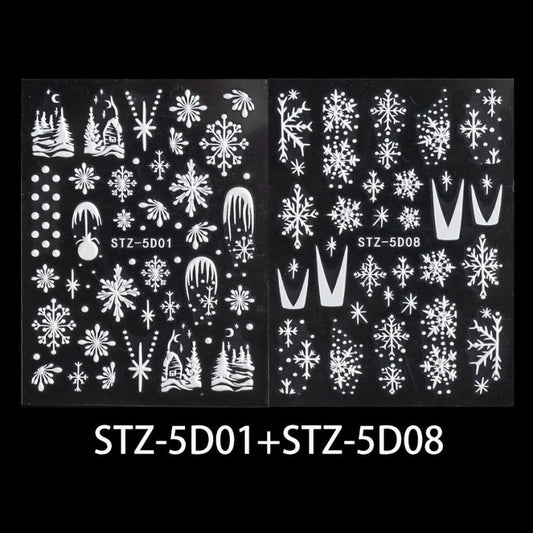 5D Embossed Christmas Nail Art Stickers Snowflake Heart Star Nail Art Decals