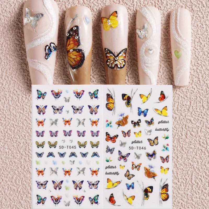 2 Halloween 5D Embossed Nail Art Stickers Skull and Butterfly Decals