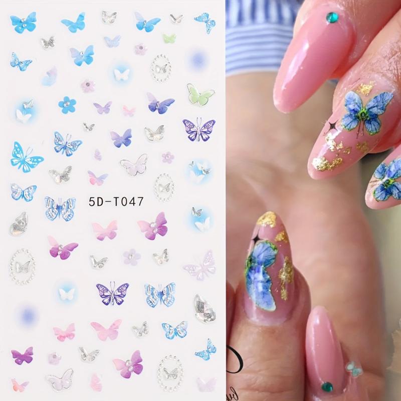 2 Halloween 5D Embossed Nail Art Stickers Skull and Butterfly Decals