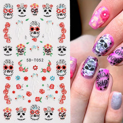 2 Halloween 5D Embossed Nail Art Stickers Skull and Butterfly Decals