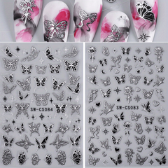 3D Y2K Style Metallic Nail Stickers for Butterfly Dragonfly Wings Flower Designs