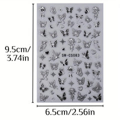 3D Y2K Style Metallic Nail Stickers for Butterfly Dragonfly Wings Flower Designs