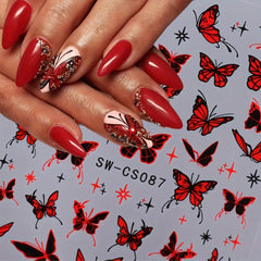 3D Y2K Style Metallic Nail Stickers for Butterfly Dragonfly Wings Flower Designs