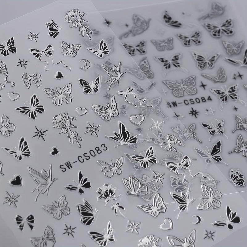 3D Y2K Style Metallic Nail Stickers for Butterfly Dragonfly Wings Flower Designs