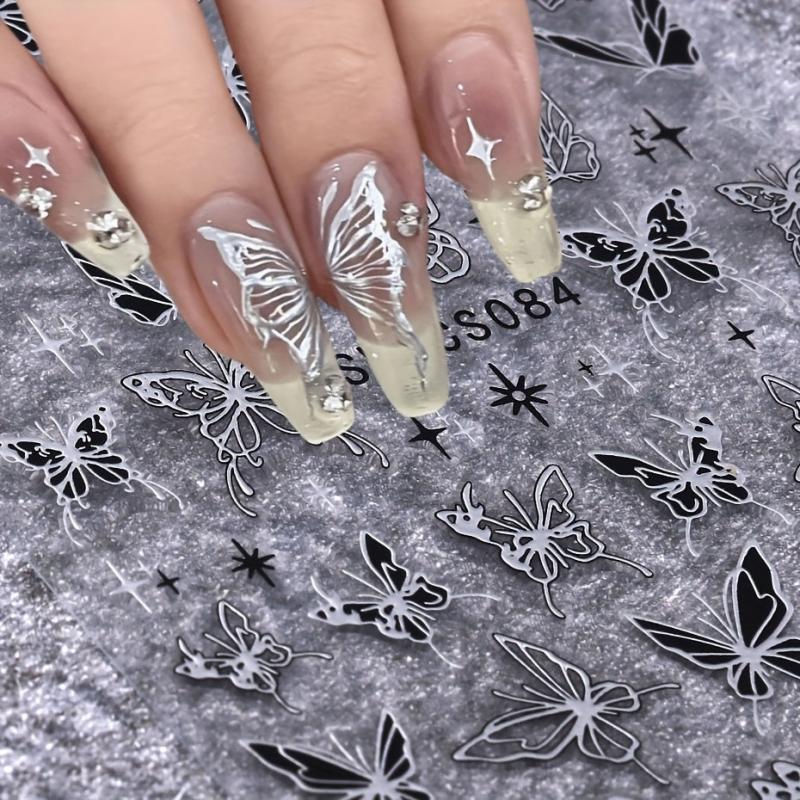 3D Y2K Style Metallic Nail Stickers for Butterfly Dragonfly Wings Flower Designs