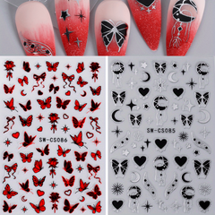 3D Y2K Style Metallic Nail Stickers for Butterfly Dragonfly Wings Flower Designs