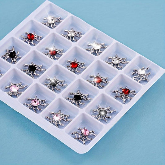20pcs Halloween Spider Nail Art Charms With Rhinestones 3D Spider Gem