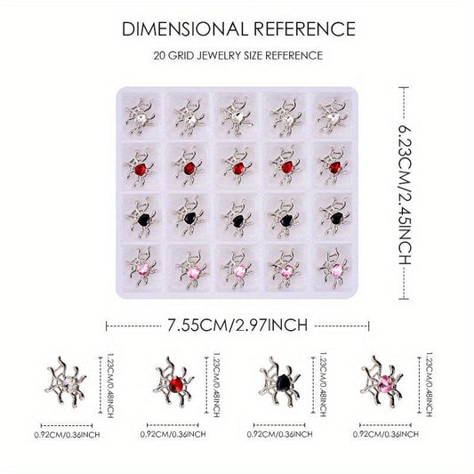 20pcs Halloween Spider Nail Art Charms With Rhinestones 3D Spider Gem