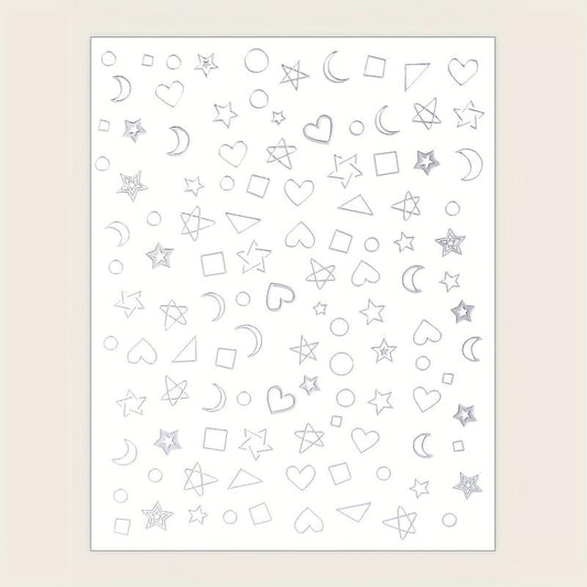 Silver Moon Love Heart Triangle Nail Art Stickers