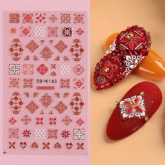 Bohemian Style Lace Nail Art Stickers 5D Self Adhesive Retro Nail Decor