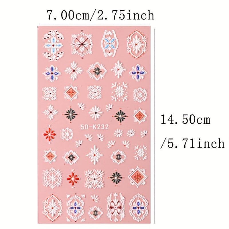 Bohemian Style Lace Nail Art Stickers 5D Self Adhesive Retro Nail Decor