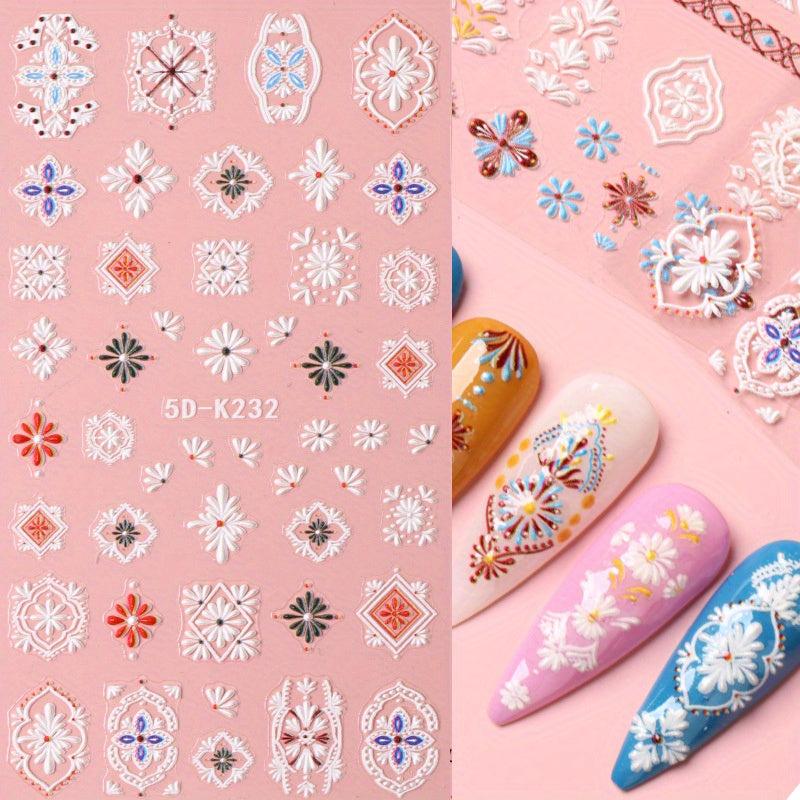 Bohemian Style Lace Nail Art Stickers 5D Self Adhesive Retro Nail Decor