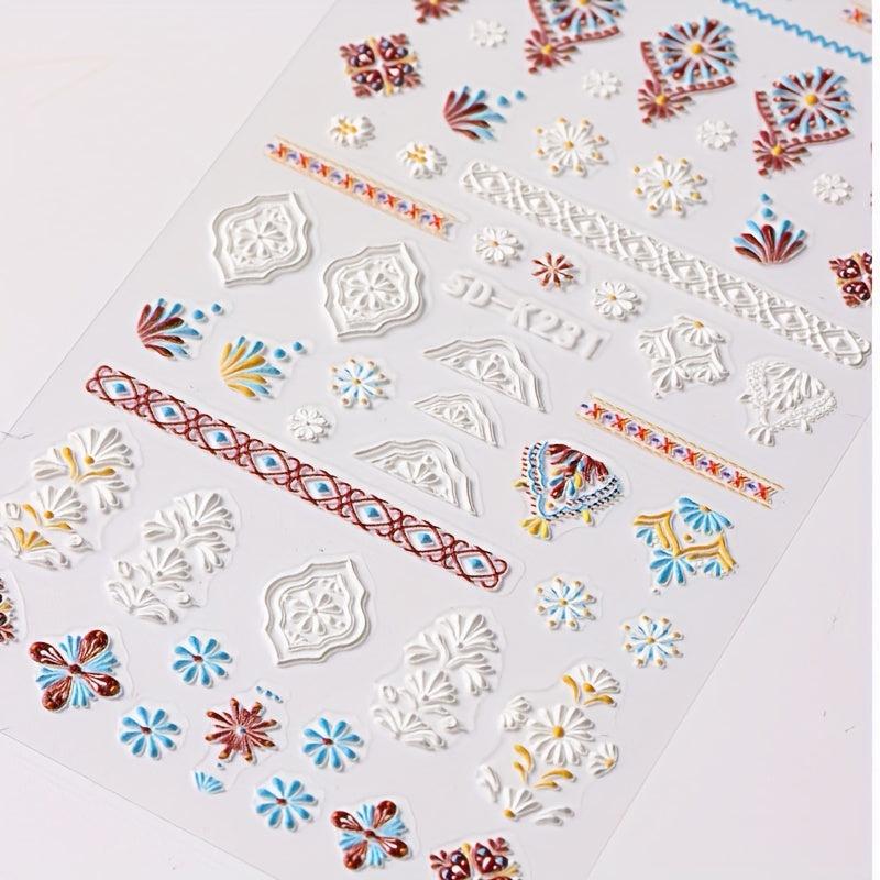 Bohemian Style Lace Nail Art Stickers 5D Self Adhesive Retro Nail Decor