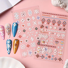 Bohemian Style Lace Nail Art Stickers 5D Self Adhesive Retro Nail Decor