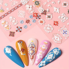 Bohemian Style Lace Nail Art Stickers 5D Self Adhesive Retro Nail Decor