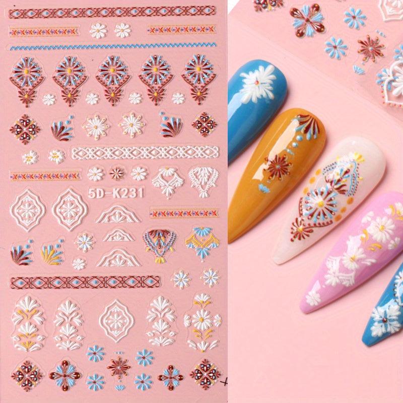 Bohemian Style Lace Nail Art Stickers 5D Self Adhesive Retro Nail Decor