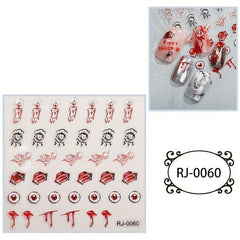 5D Embossed Halloween Nail Art Stickers Skull Spider Heart