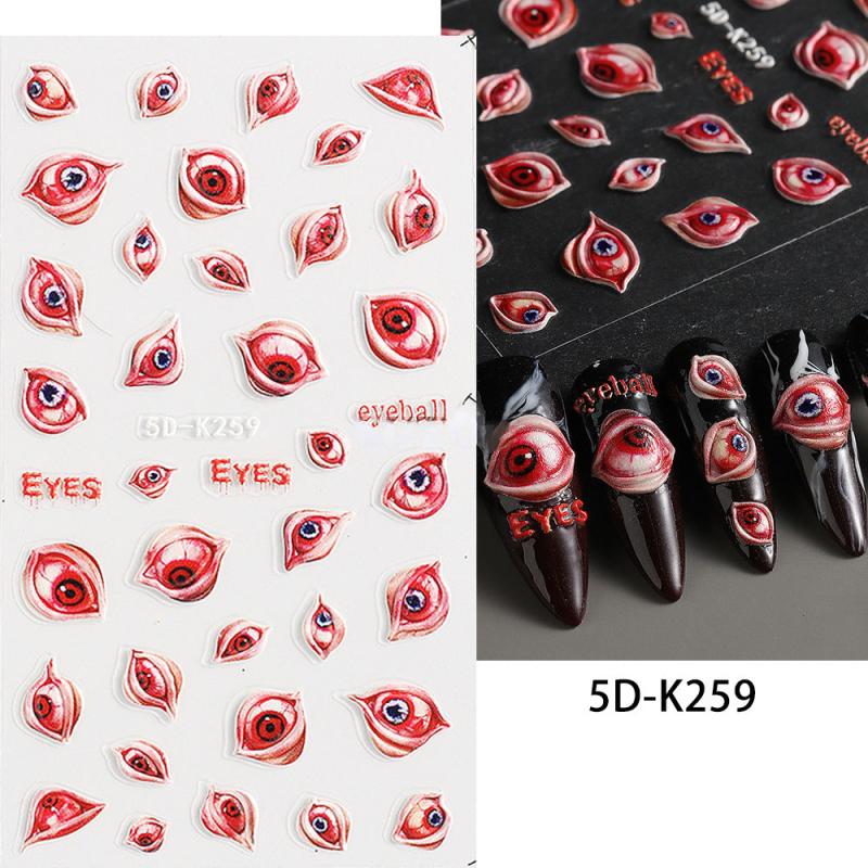 5D Gothic Nail Art Stickers Eye Ball Spider Spider Web Decals