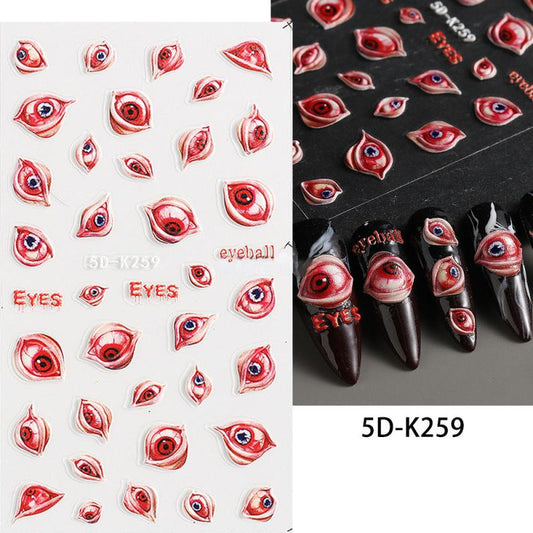 5D Gothic Nail Art Stickers Eye Ball Spider Spider Web Decals