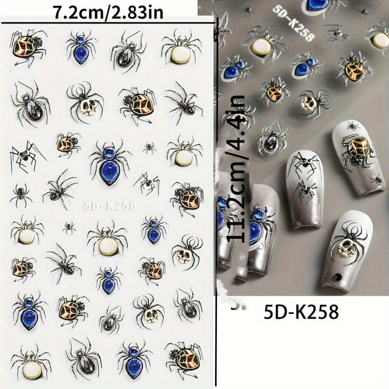 5D Gothic Nail Art Stickers Eye Ball Spider Spider Web Decals