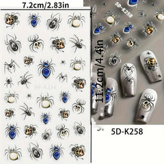 5D Gothic Nail Art Stickers Eye Ball Spider Spider Web Decals