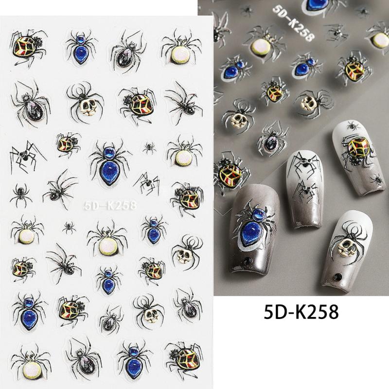 5D Gothic Nail Art Stickers Eye Ball Spider Spider Web Decals