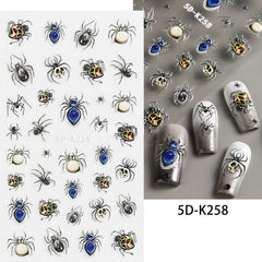 5D Gothic Nail Art Stickers Eye Ball Spider Spider Web Decals