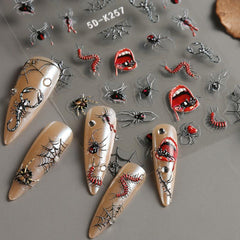 5D Gothic Nail Art Stickers Eye Ball Spider Spider Web Decals