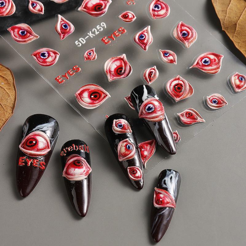 5D Gothic Nail Art Stickers Eye Ball Spider Spider Web Decals
