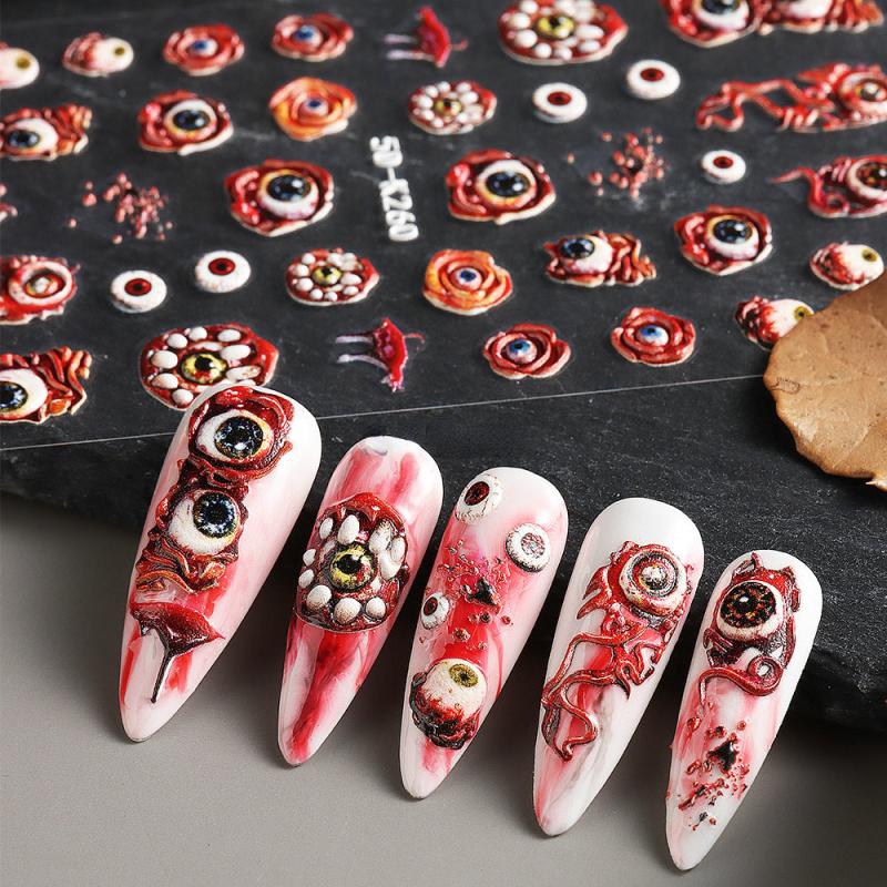 5D Gothic Nail Art Stickers Eye Ball Spider Spider Web Decals
