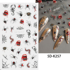 5D Gothic Nail Art Stickers Eye Ball Spider Spider Web Decals