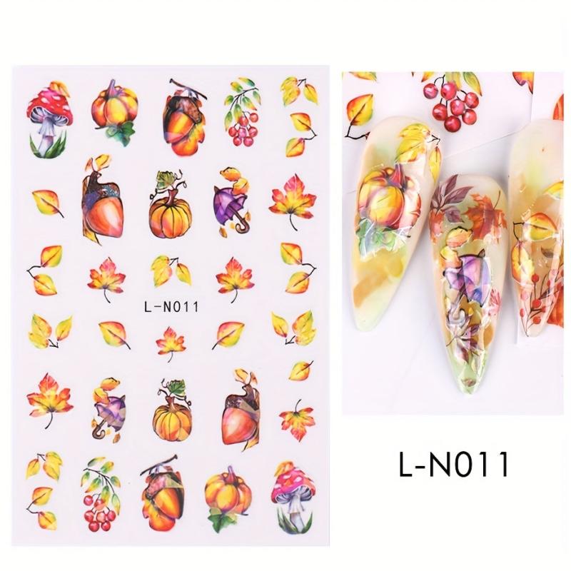 6pcs Maple Leaf Pumpkin Nail Art Stickers For Fall