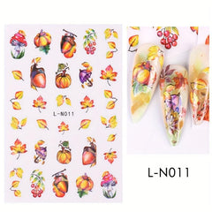 6pcs Maple Leaf Pumpkin Nail Art Stickers For Fall