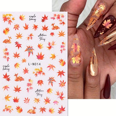 6pcs Maple Leaf Pumpkin Nail Art Stickers For Fall
