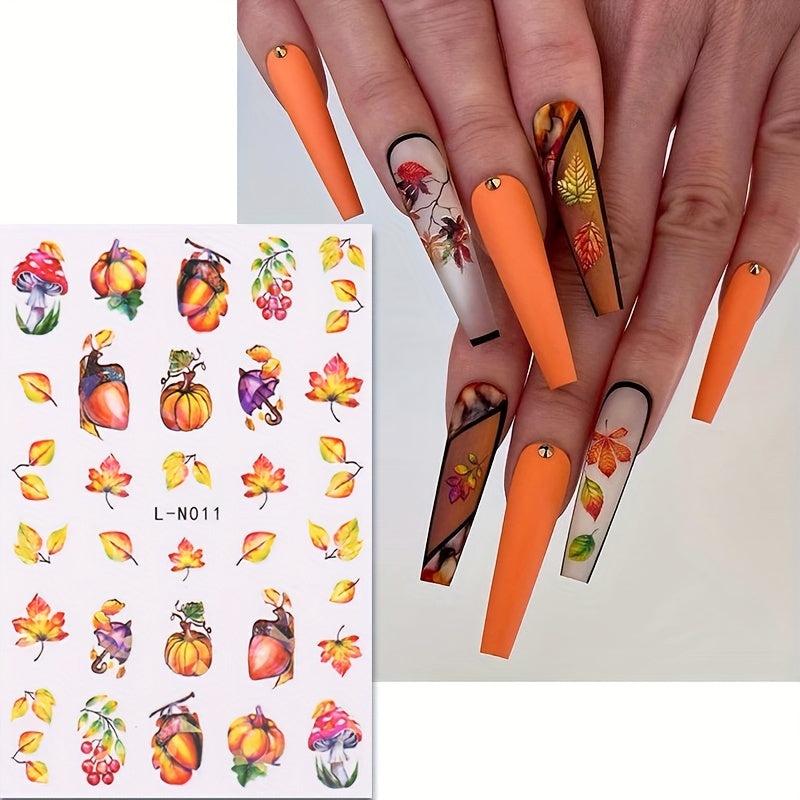 6pcs Maple Leaf Pumpkin Nail Art Stickers For Fall