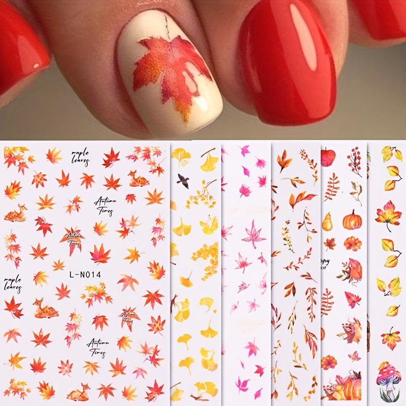 6pcs Maple Leaf Pumpkin Nail Art Stickers For Fall
