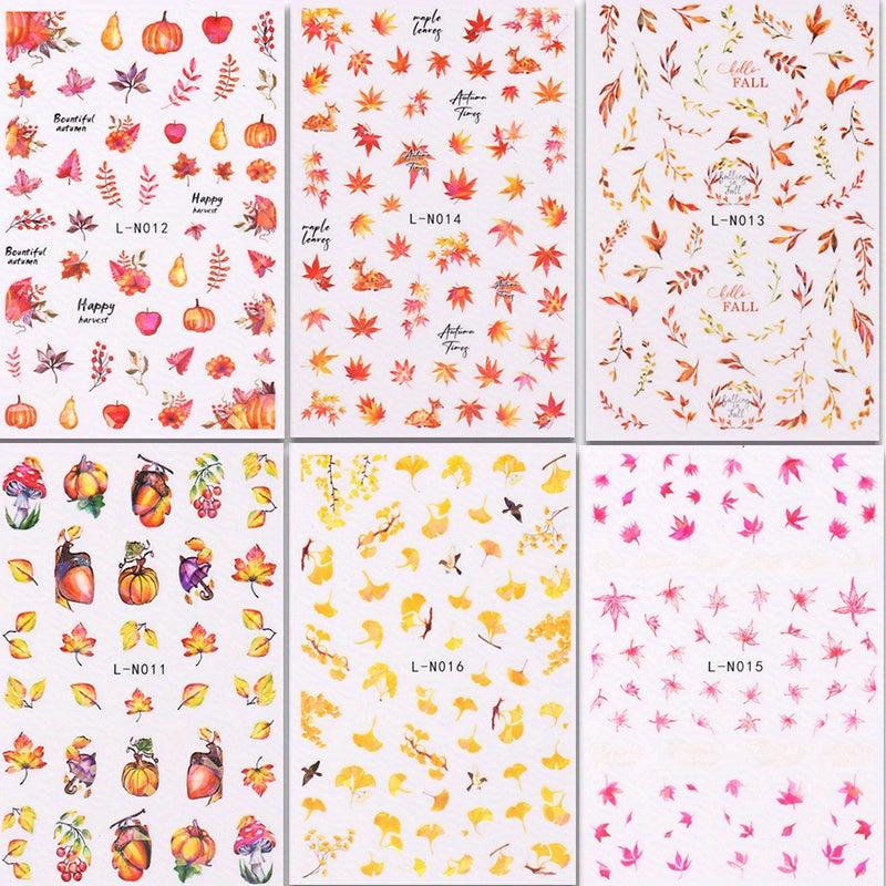 6pcs Maple Leaf Pumpkin Nail Art Stickers For Fall