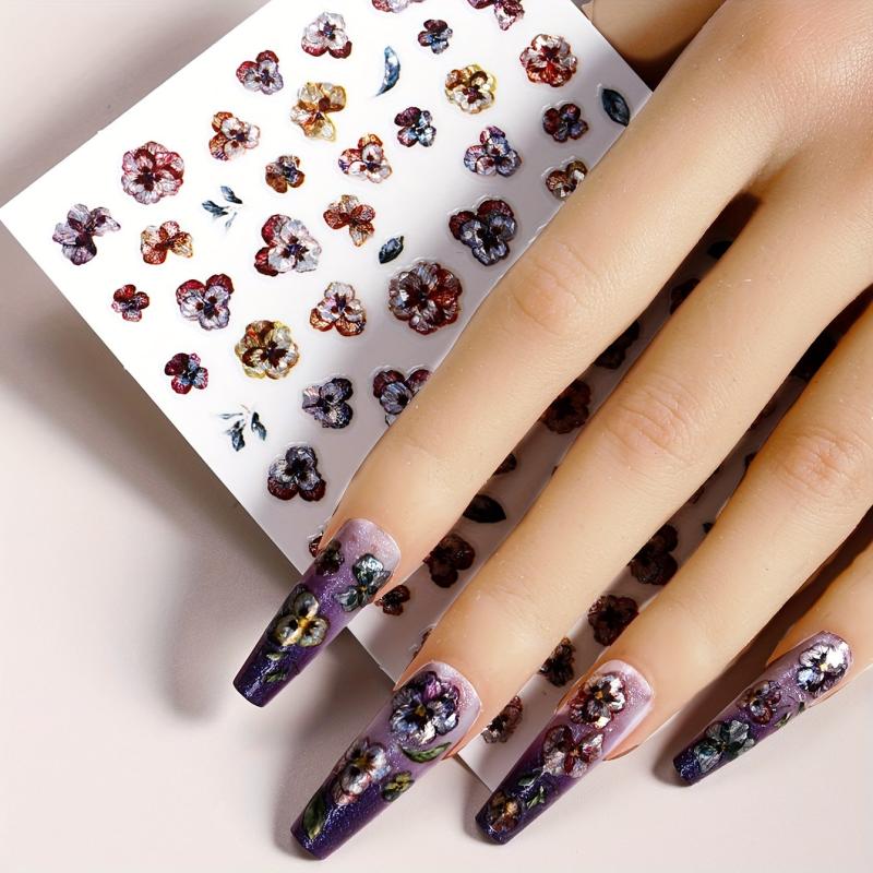 Holographic Flower Nail Art Stickers Decals 5D Embossed