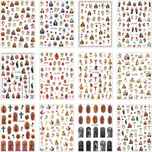 3D Angel Wings Nail Stickers 12 Sheets Pack Self Adhesive DIY Nail Art Supplies